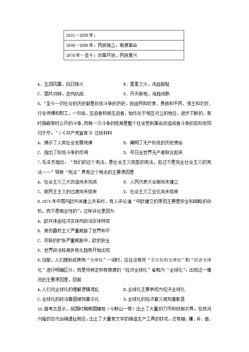 【历史】新疆昌吉市教育共同体2019-2020学年高二下学期期中考试试题02