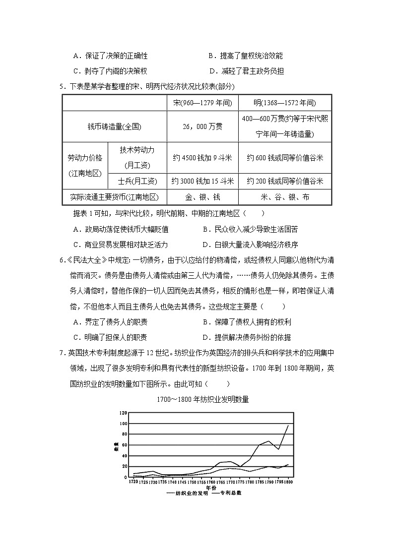 【历史】安徽省池州市第一中学2019-2020学年高二下学期期中教学质量检测试题（解析版）02