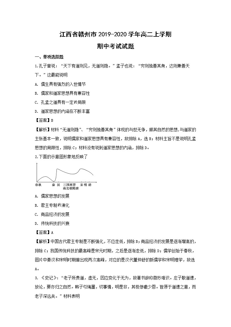 【历史】江西省赣州市2019-2020学年高二上学期期中考试试题（解析版）01