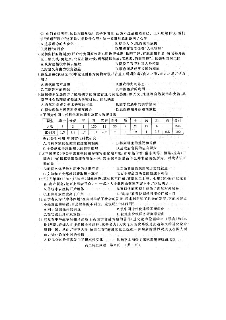 【历史】河南省驻马店市正阳县高级中学2019-2020高二第一学期期末考试试卷（扫描版）02