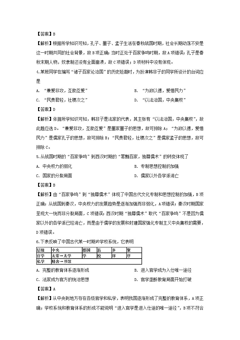 【历史】北京市顺义区2019-2020学年高二上学期期末考试质量监测试题（解析版）02