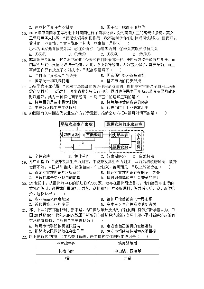 2018-2019学年福建省漳平市第一中学高二上学期第二次月考试题 历史 Word版第3页