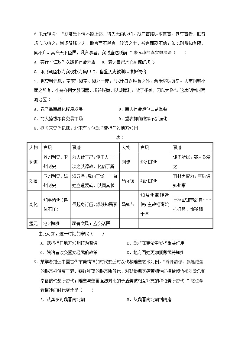 2018-2019学年四川省棠湖中学高二下学期期中考试历史试题 Word版02