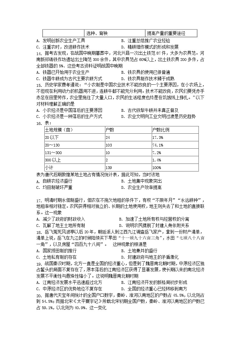 2018-2019学年黑龙江省大庆铁人中学高二下学期期中考试历史试题（Word版）03