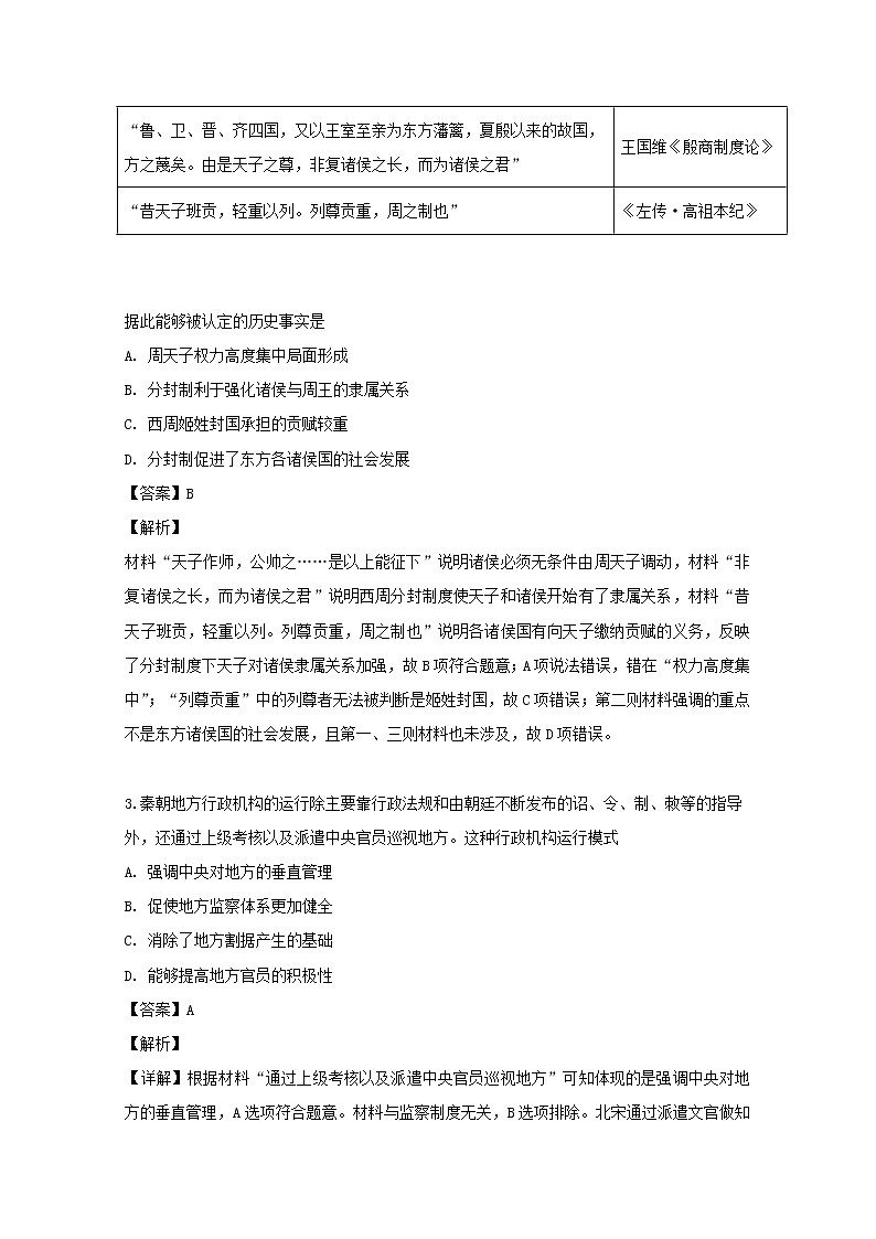 2018-2019学年黑龙江省哈尔滨市阿城区第二中学高二下学期期中考试历史试题 解析版第2页