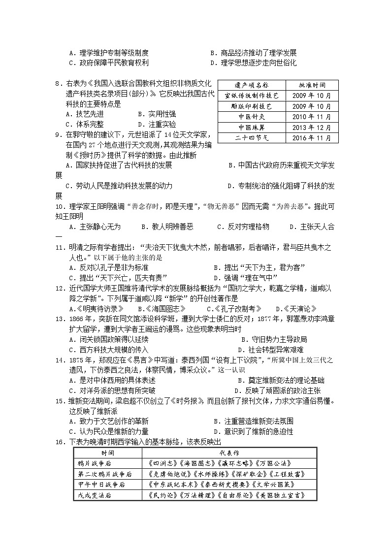 2018-2019学年重庆市第一中学高二上学期期中考试 历史 Word版第2页