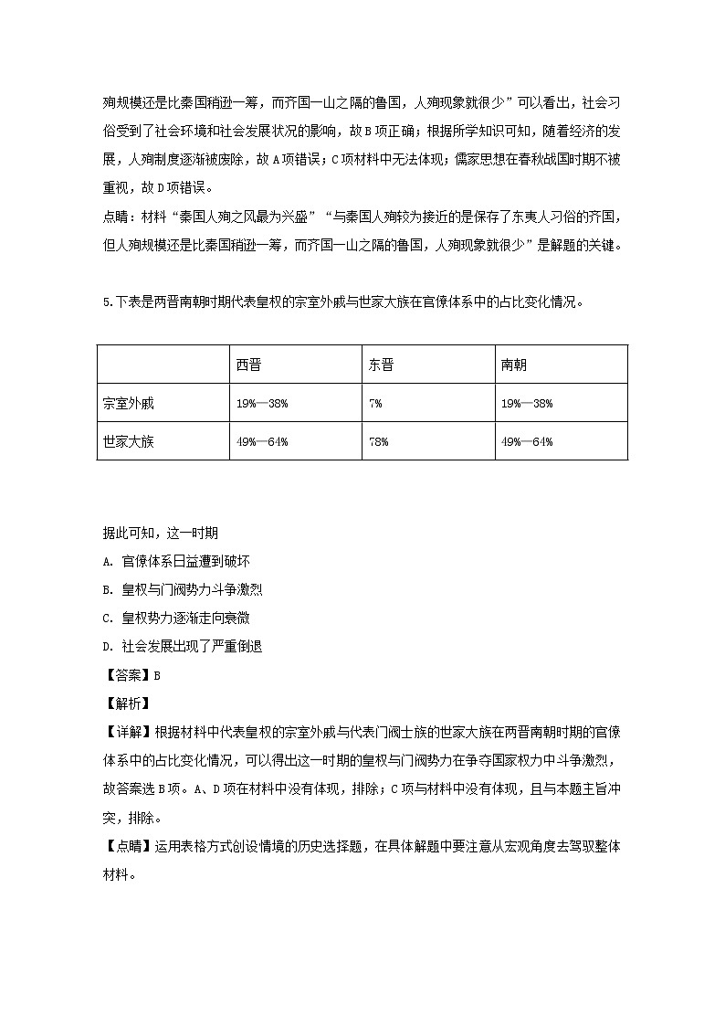 2018-2019学年福建省莆田第八中学高二下学期期中考试历史试题 解析版03