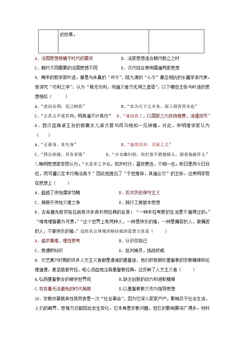 2018-2019学年湖南省衡阳市第一中学高二上学期期中考试历史试题 Word版02