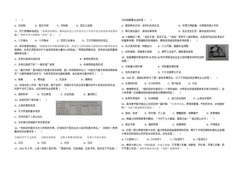 2018-2019学年云南省昆明市黄冈实验学校高二上学期期末考试历史试题 Word版第2页