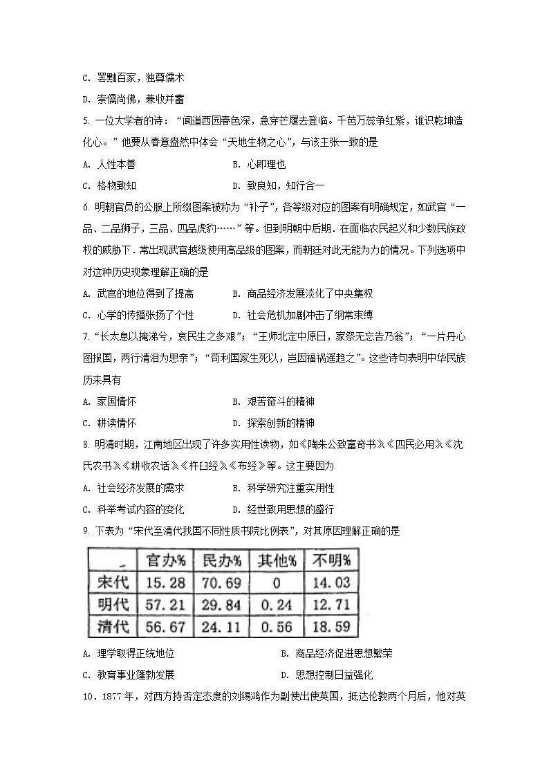 2018-2019学年黑龙江省大庆铁人中学高二上学期期末考试历史试题（Word版）02