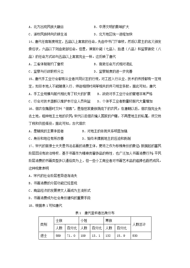 2018-2019学年湖南省醴陵市第一中学高二上学期期末考试历史（文）试题 Word版第3页