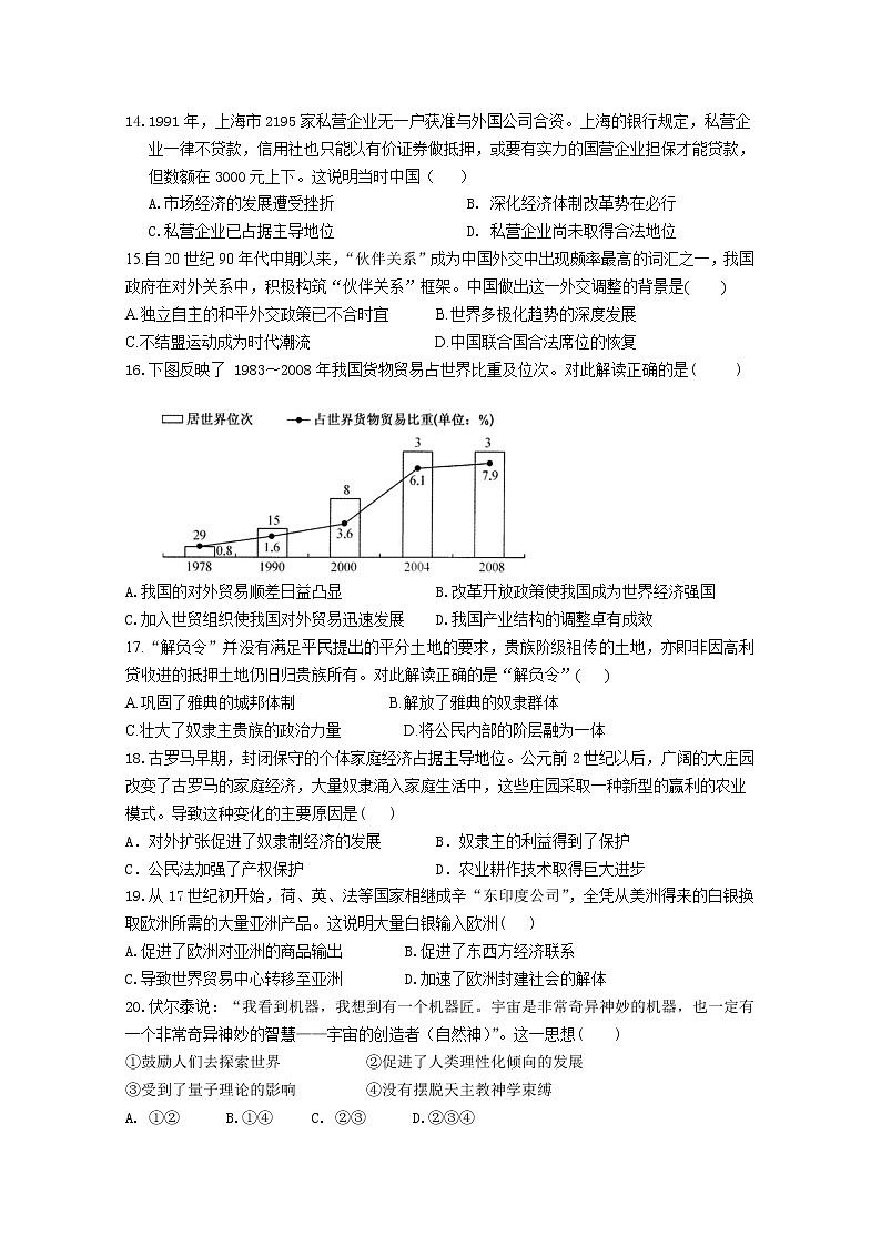 2019-2020学年湖北省应城市第一高级中学高二下学期期中考试历史试题 Word版03