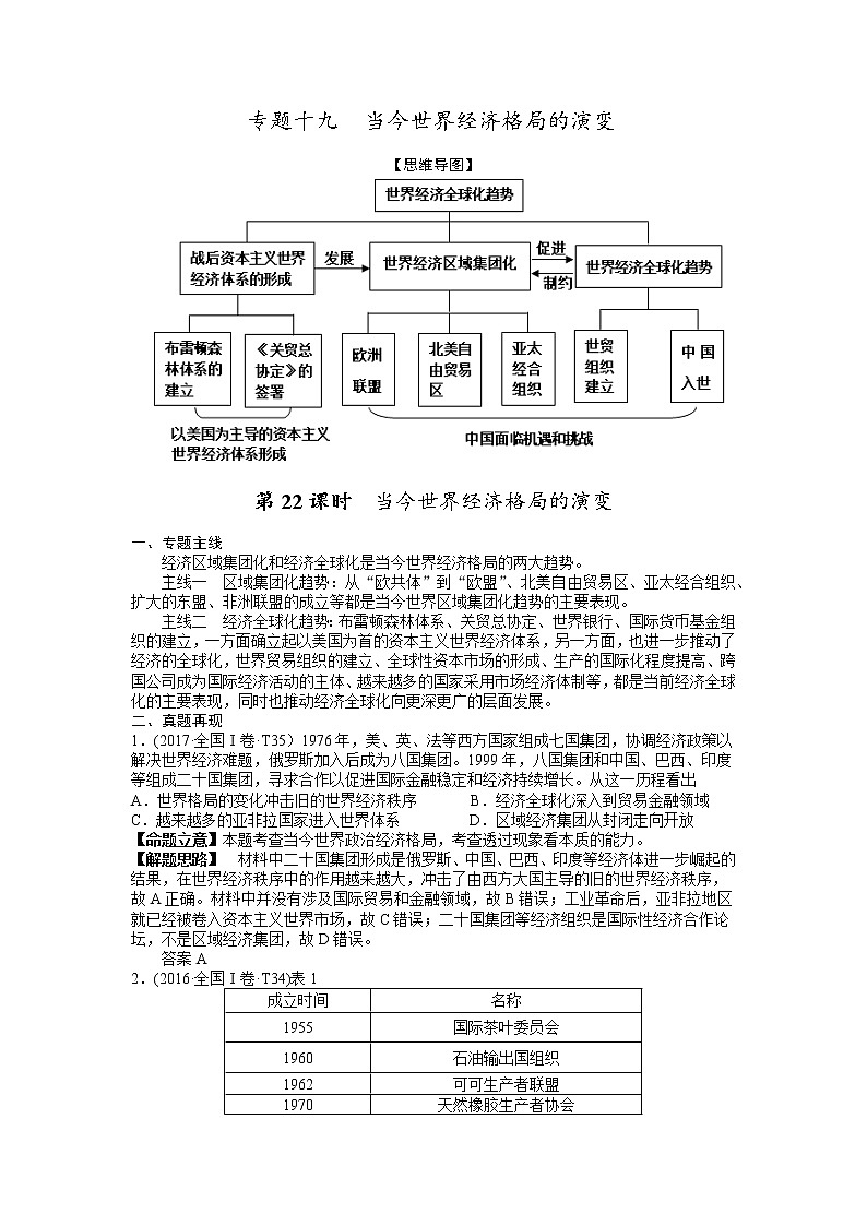 2019届二轮复习专题讲义：第22课时 当今世界经济格局的演变 学案01