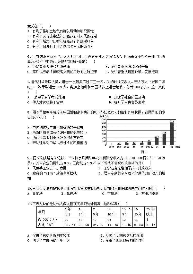 2019-2020学年云南省峨山彝族自治县第一中学高二上学期期中考试历史试题 word版02