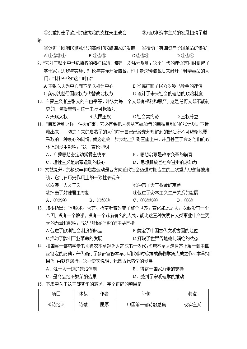 2019-2020学年甘肃省张掖市第二中学高二上学期期中考试历史（文）试题（Word版）02