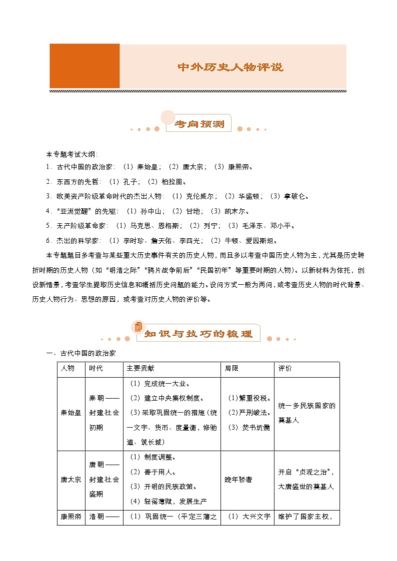 2019届二轮复习岳麓版   中外历史人物评说（选修4）  学案第1页