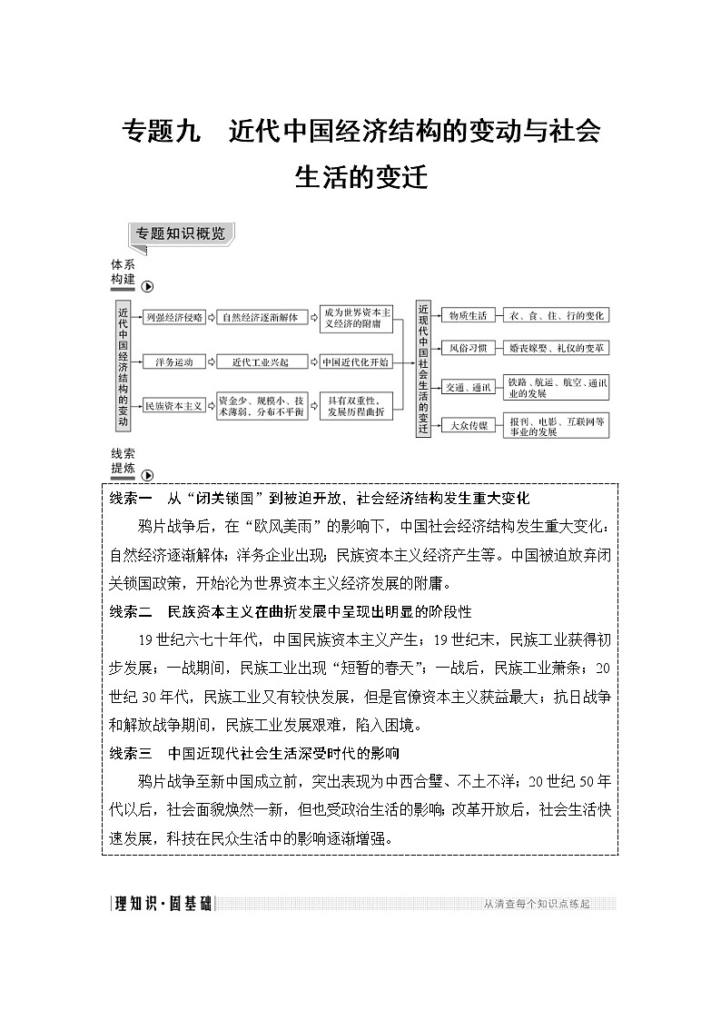2019届二轮复习（提升版）专题九 近代中国经济结构的变动与社会生活的变迁（学案）第1页