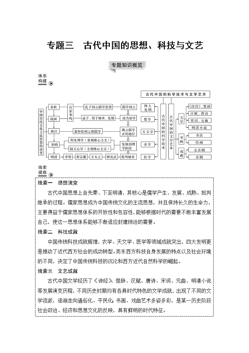2019届二轮复习（提升版）专题三 古代中国的思想、科技与文艺（学案）第1页