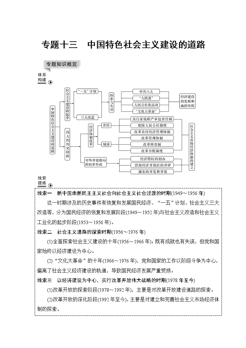 2019届二轮复习（提升版）专题十三 中国特色社会主义建设的道路（学案）第1页