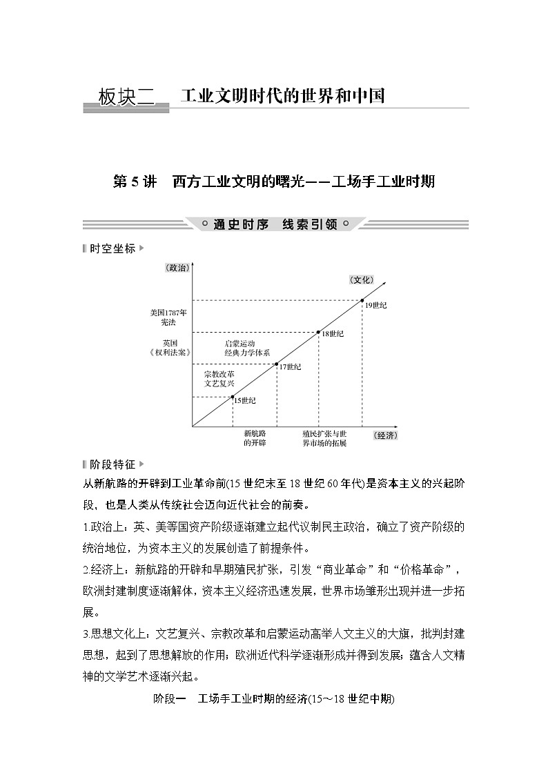 2019届二轮复习：第一部分 板块二 第5讲　西方工业文明的曙光——工场手工业时期 (学案)第1页