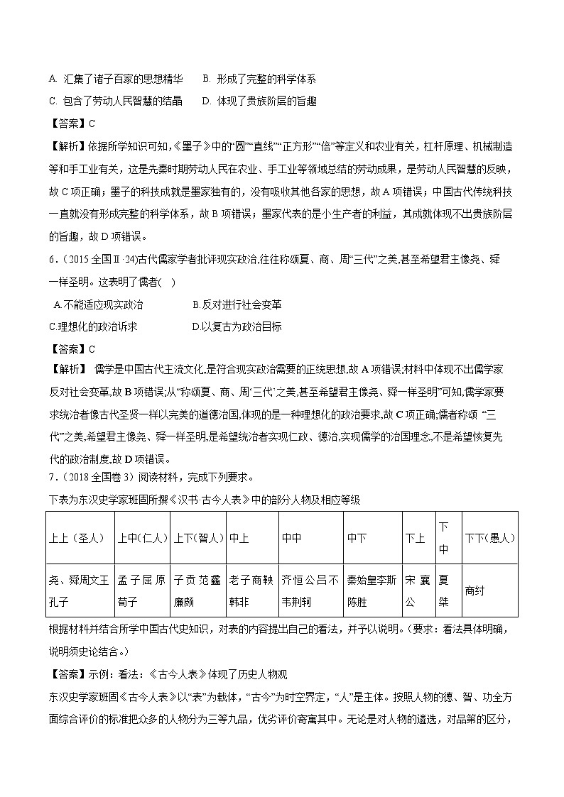 2019届二轮复习：专题03 中国传统文化主流思想的演变-学案第2页