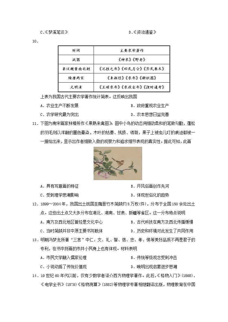 2019-2020学年福建省厦门外国语学校高二上学期期中考试历史试题 word版03