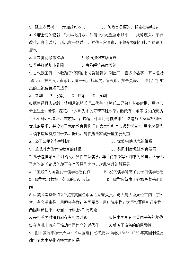 2019-2020学年青海省西宁市第十四中学高二上学期期末考试历史试题 Word版02