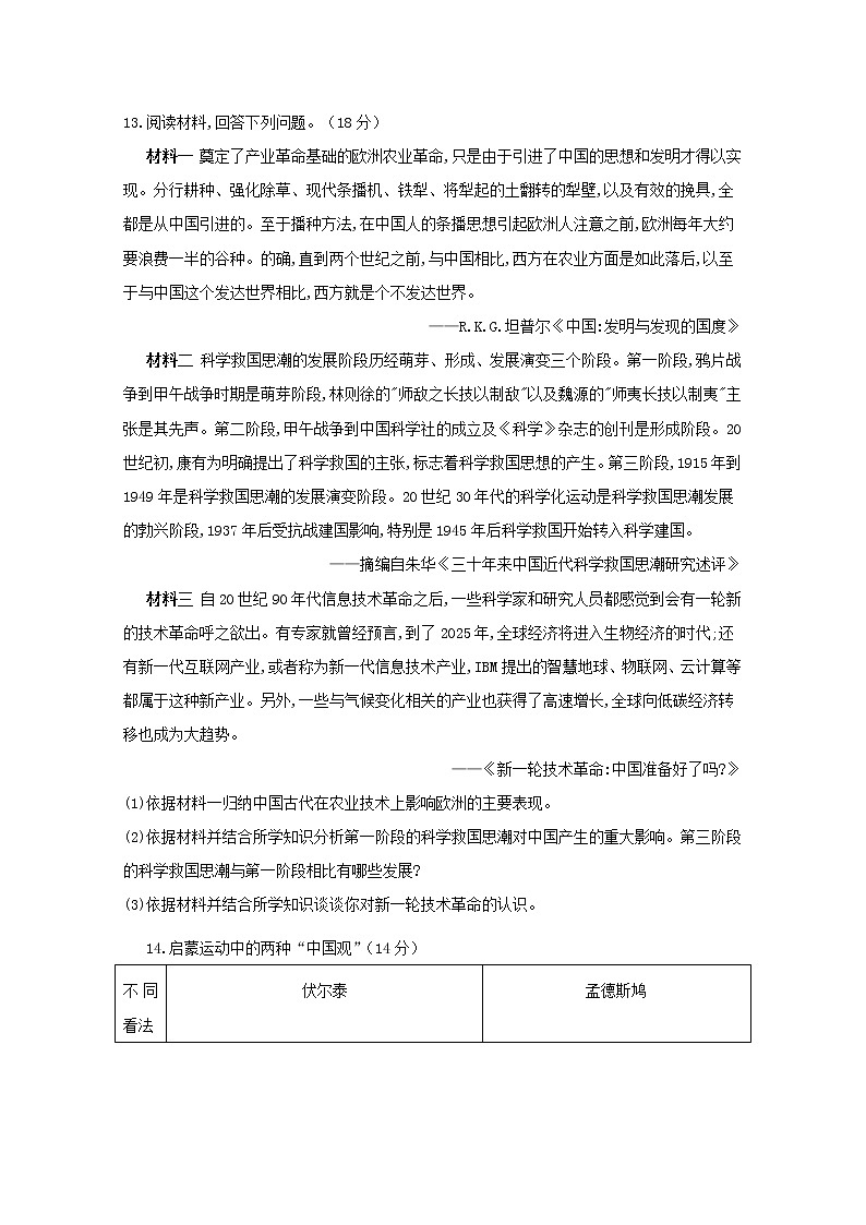 2019-2020学年四川省宜宾市叙州区第一中学高二上学期期末模拟考试历史试题 word版03