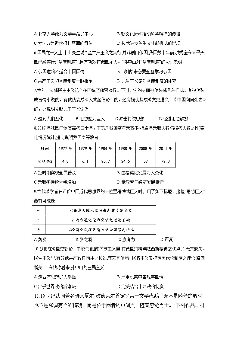 2019-2020学年四川省棠湖中学高二上学期期末模拟历史试题 Word版02