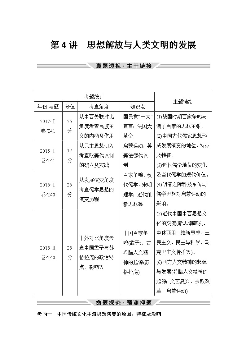 2019届二轮复习（提升版）第三部分 第4讲　思想解放与人类文明的发展 （学案）01