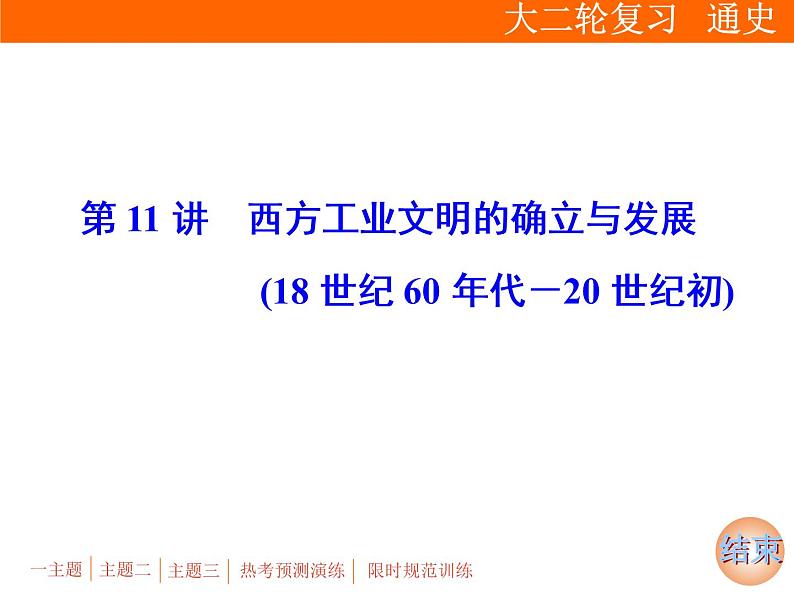 2019届二轮复习：专题四 第11讲　西方工业文明的确立与发展(18世纪60年代－20世纪初)【课件】（107张）01