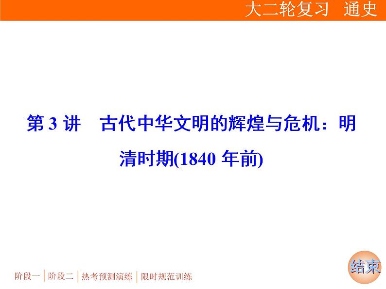 2019届二轮复习：专题一 第3讲　古代中华文明的辉煌与危机：明清时期(1840年前)【课件】（84张）01