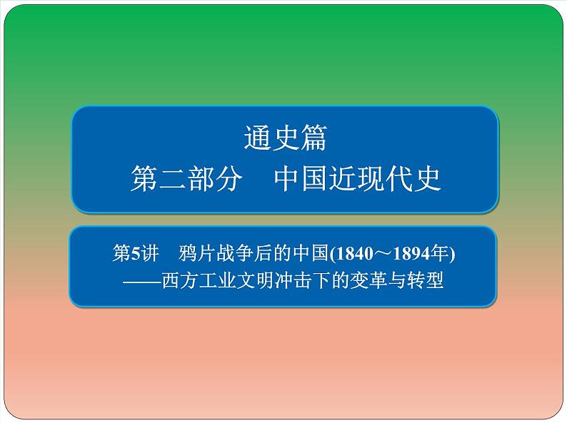 2019届二轮复习：第5讲　鸦片战争后的中国(1840～1894年) 【课件】（73张）第1页