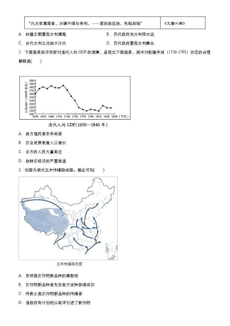 2020届二轮复习：专练2 古代中国经济  作业第2页