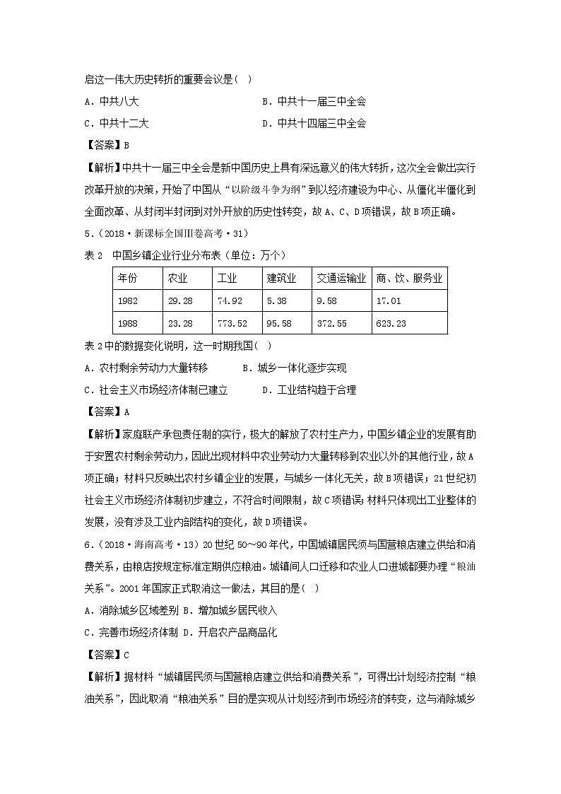 2020届二轮复习社会转型：专题6 改革开放时期（作业）第3页