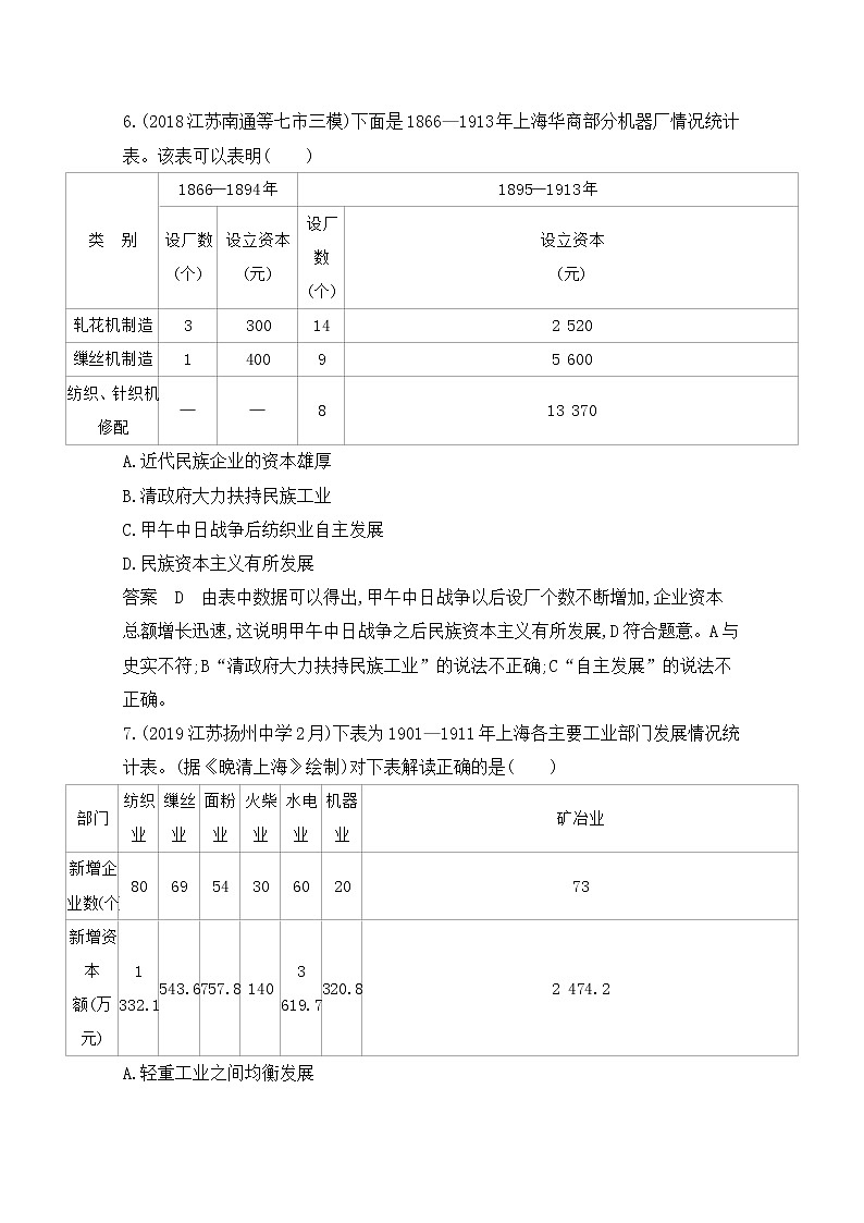 2020届二轮复习（江苏专用）：高频考点第8练 民族工业的兴起及其发展历程 作业03