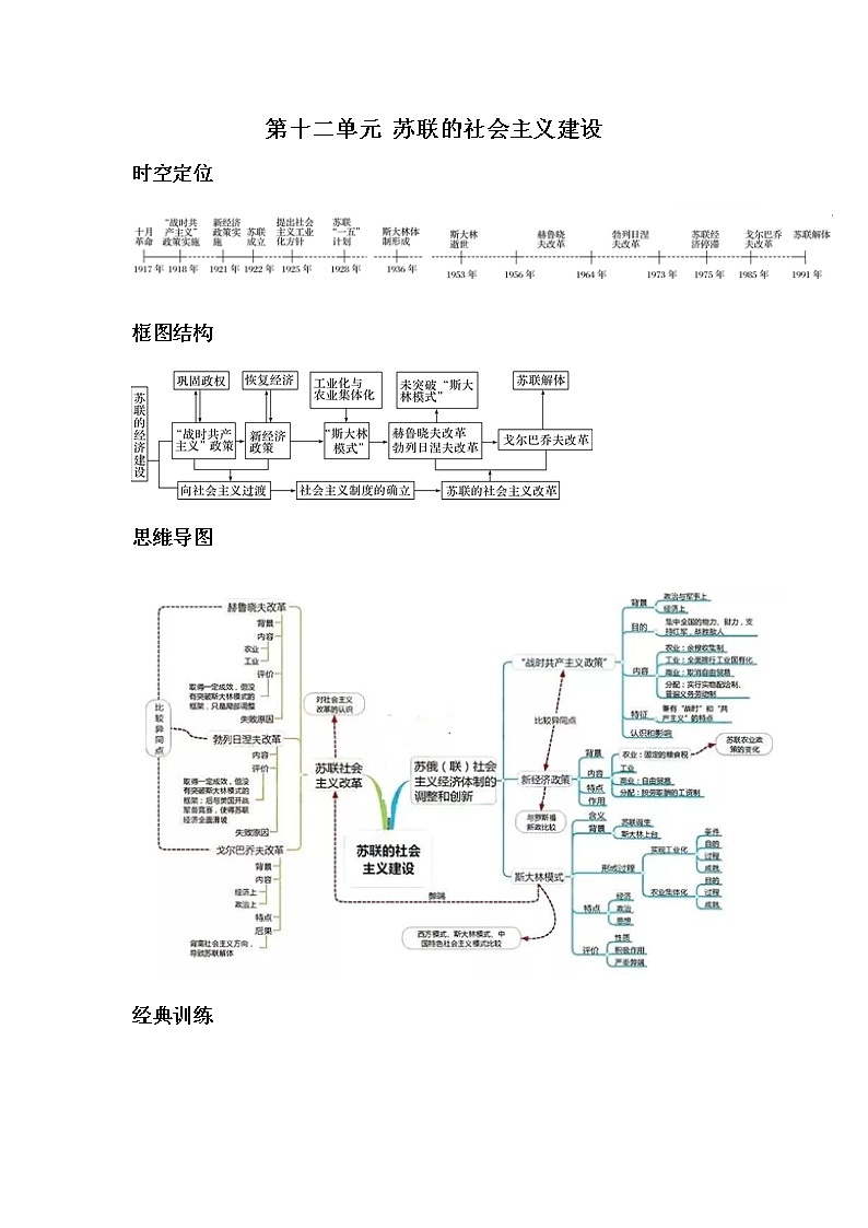 2020届二轮复习：第12单元  苏联的社会主义建设（作业） 练习01