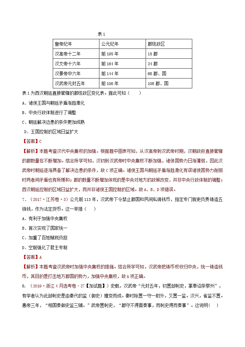2020届二轮复习 专题02中华文明的形成与初步发展——秦汉  作业第3页