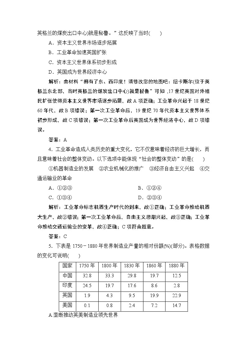 2020届二轮复习 专题六　逐步走向整体的近代世界 作业02