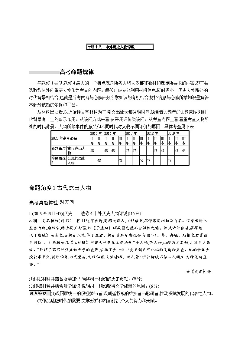 2020届二轮复习 专题十八中外历史人物评说 作业01
