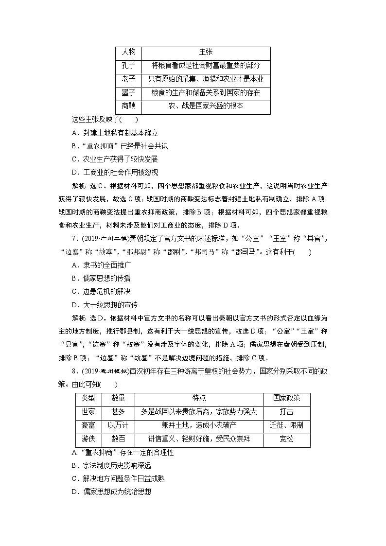 2020届二轮复习 第1讲　中华文明的奠基与统一多民族封建国家的形成、发展：先秦、秦汉时期 作业 练习03