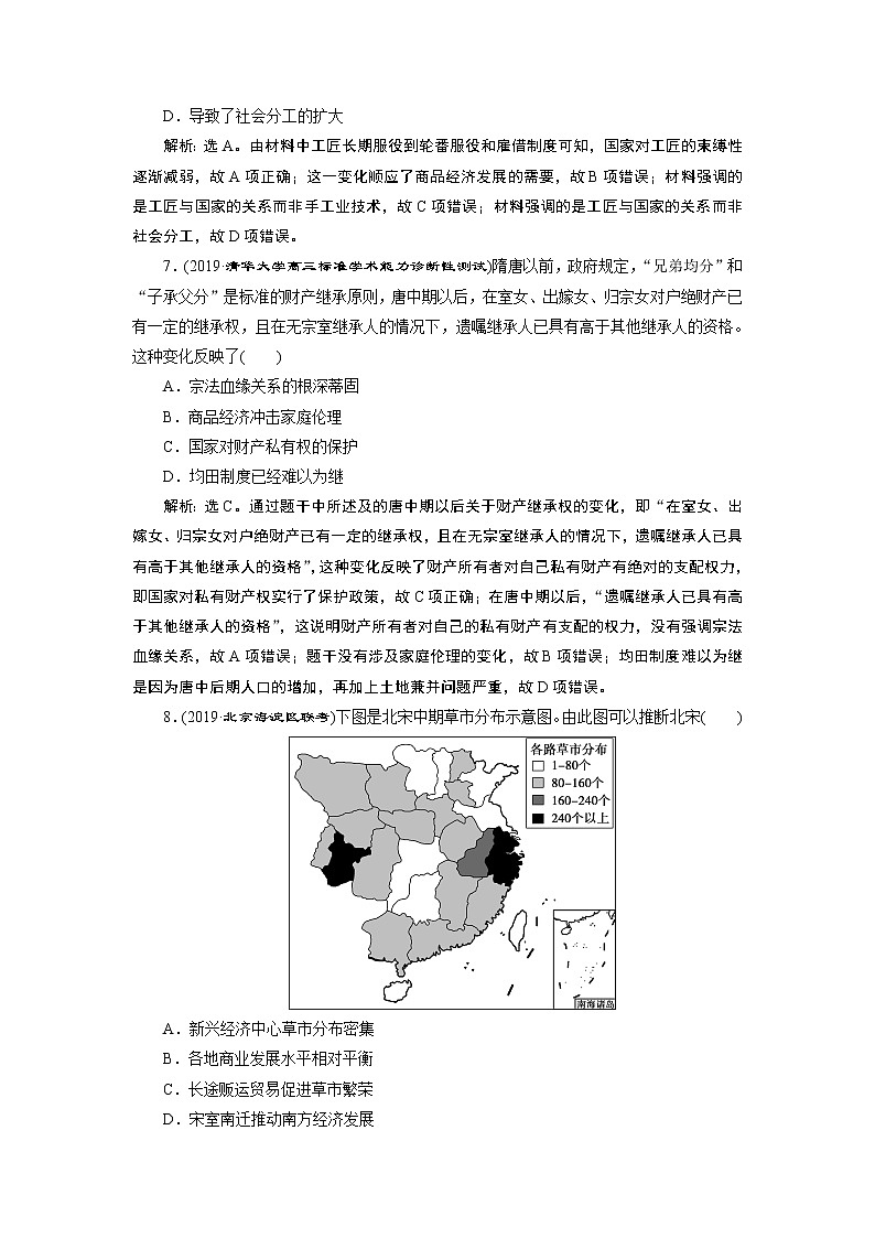 2020届二轮复习 第2讲　民族交融的发展与统一多民族封建国家的巩固：魏晋南北朝、隋唐、宋元时期 作业 练习03