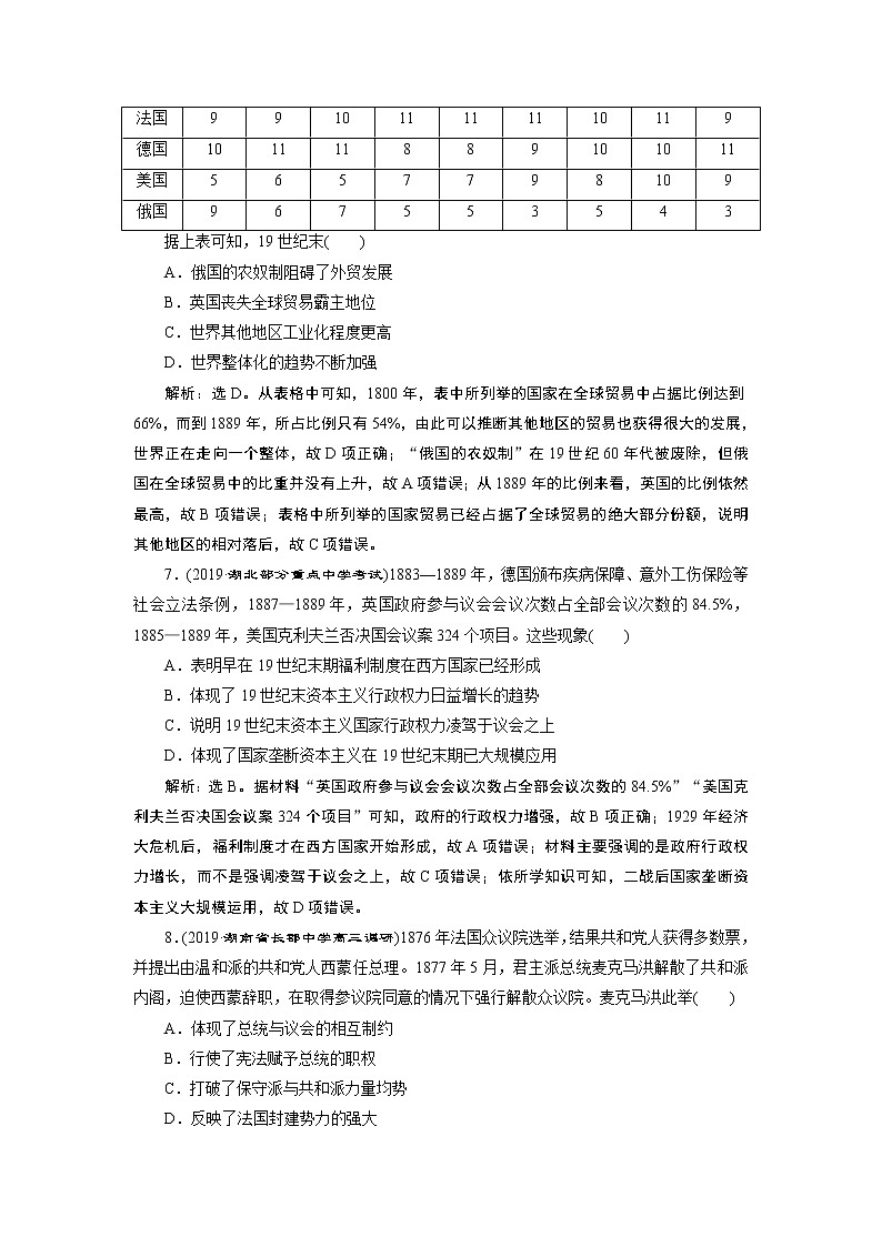 2020届二轮复习 第10讲　工业革命时期的资本主义文明 作业 练习03