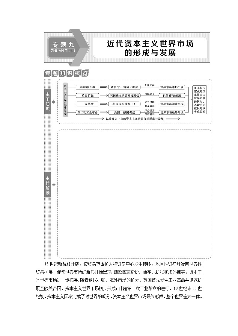 2020届新高考二轮复习专题版  专题九　近代资本主义世界市场的形成与发展 学案01