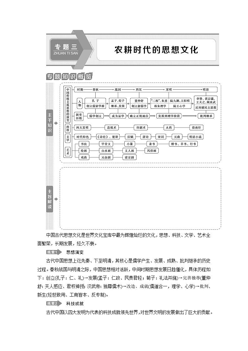 2020届新高考二轮复习专题版  专题三　农耕时代的思想文化 学案01
