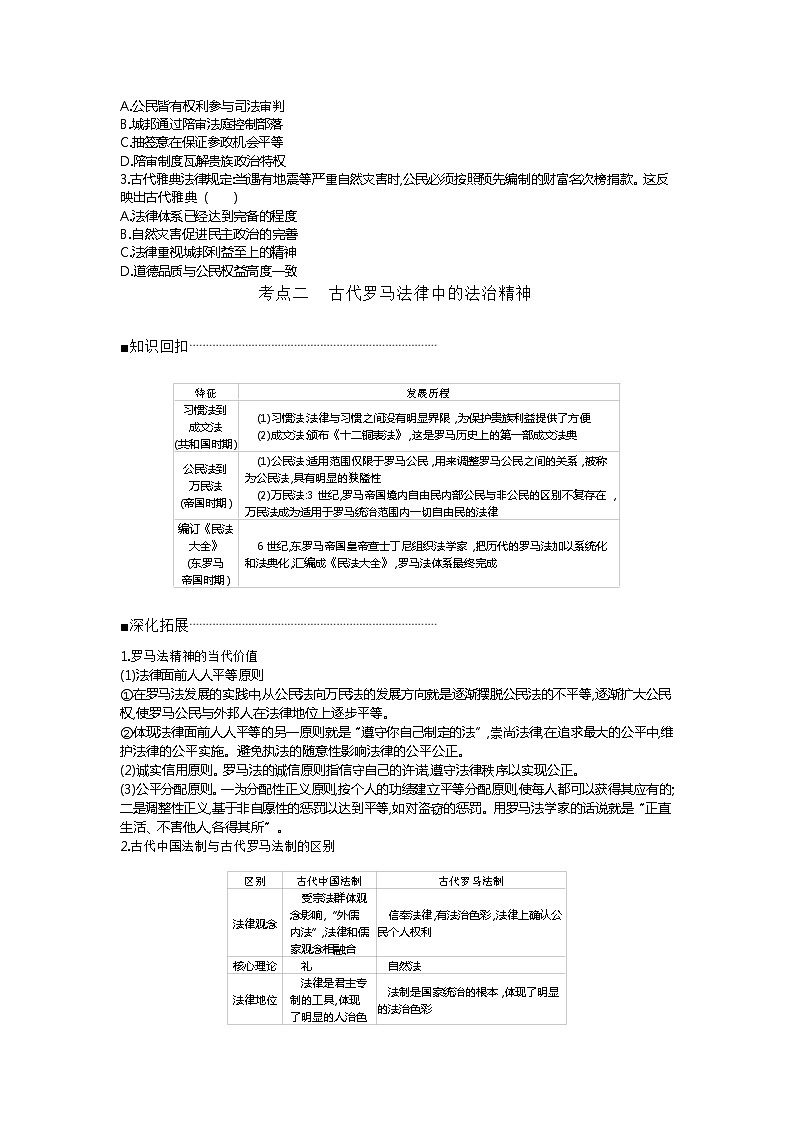 2020届二轮复习 专题四　古代希腊、罗马文明 学案03