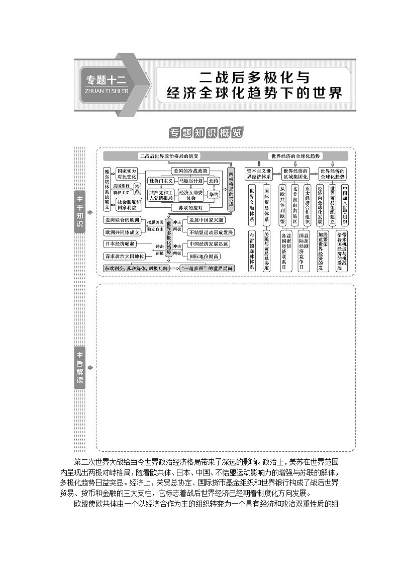 2020届二轮复习 专题十二　二战后多极化与经济全球化趋势下的世界 学案（江苏专用）第1页