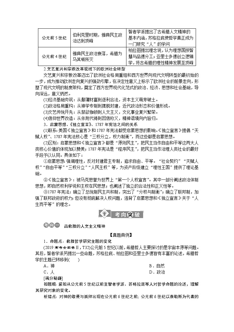 2020届二轮复习 专题十　一脉相承的人文精神与近现代世界科技文艺 学案（江苏专用）03