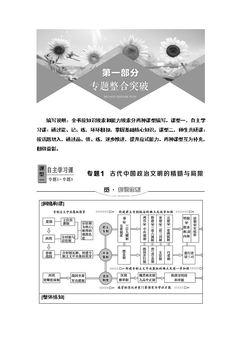 2020届二轮复习专题版 第1部分 模块1 专题1  古代中国政治文明的精髓与局限 学案第1页