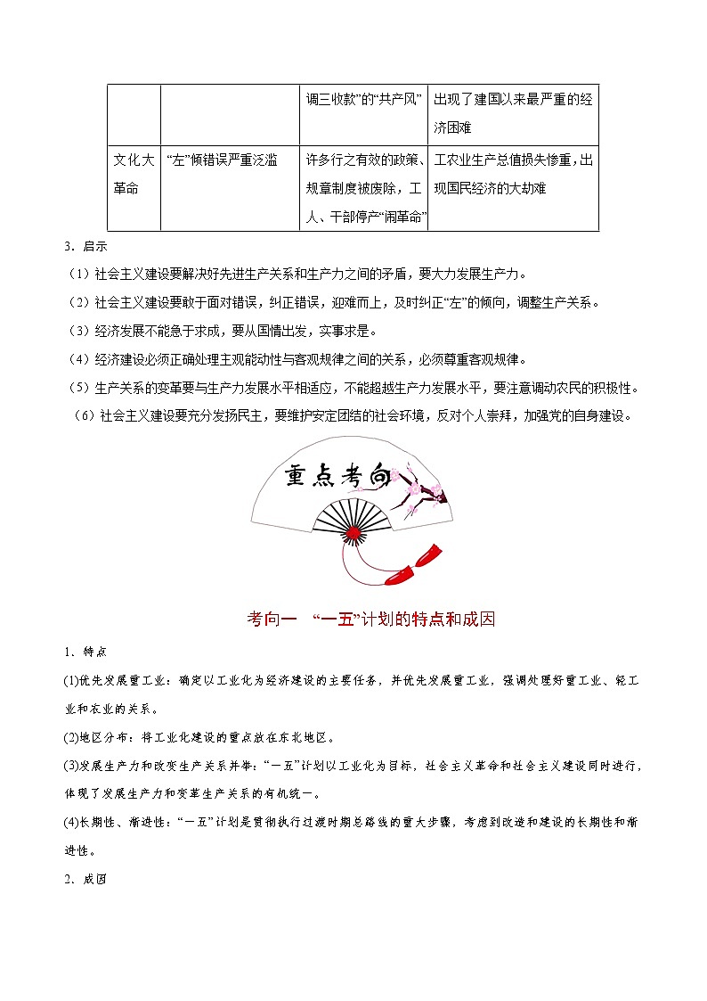2020届二轮复习 考点20 20世纪50—70年代中国探索社会主义建设道路的实践  学案第3页